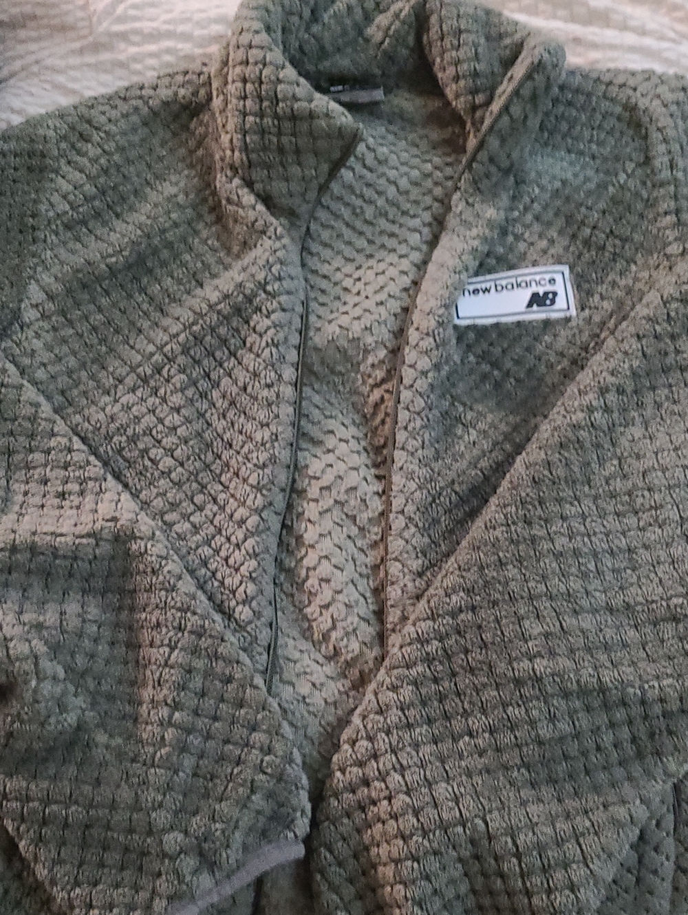 New Balance Olive Green Shawl-Collar Waffle Knit Jacket